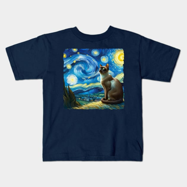 Burmese Starry Night Inspired - Artistic Cat Kids T-Shirt by starry_night